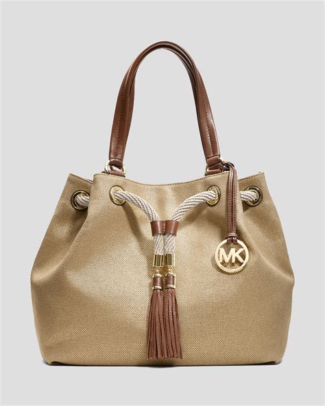 michael kors marina bag gold|Michael Kors gold leather handbags.